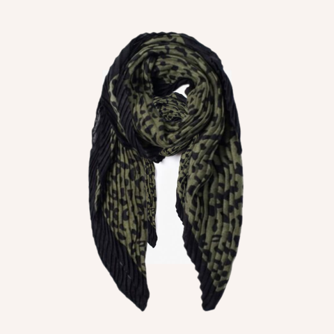 Pleated Scarf in Khaki, folded flat view