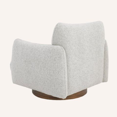 Relli Swivel Chair back profile showing timber swivel base and chenille upholstery