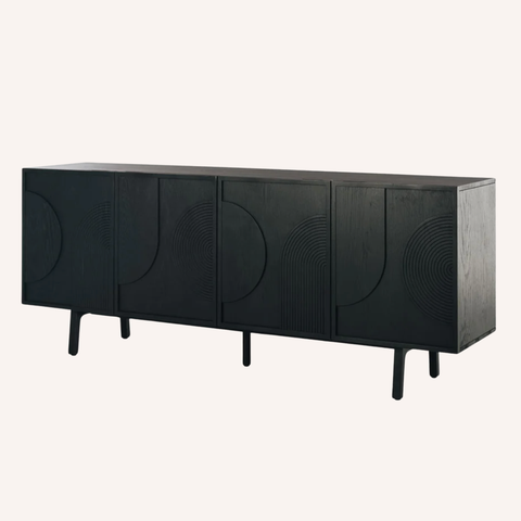 sculpted circular panel door detail on the Modern Ritual Sideboard Black