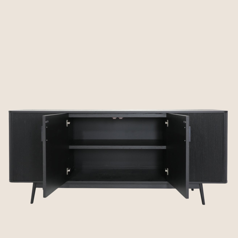 sideboard full-length view showing slim oak legs and 200cm