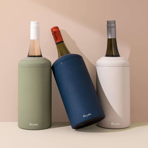 Wine Coolers in Stone, Sage, and Navy, all colourways together