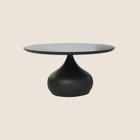 Bubble Low Round Table 80cm black oak top with teardrop metal base