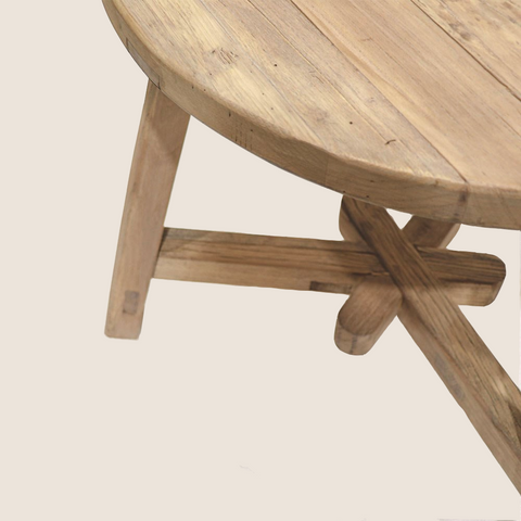 Close-up of salvaged elm grain and natural markings on the Katrina table