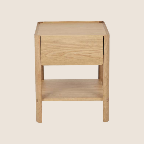 Jesse solid oak bedside table, front view