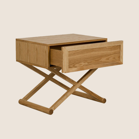 Mandy ash veneer bedside table, natural finish, side view