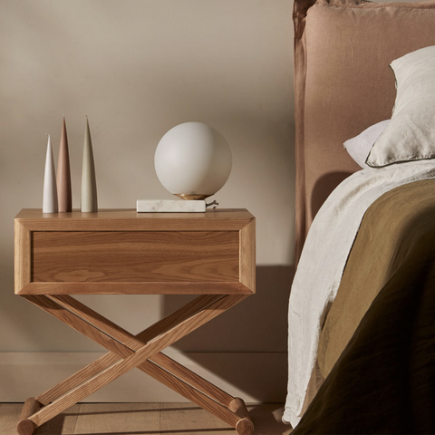 Mandy bedside table styled in a bedroom setting
