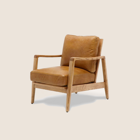 Wanaka Armchair in Tan Leather and Ash Frame, front view